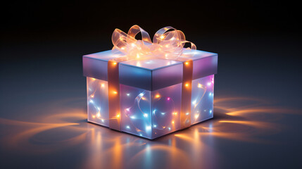 a plain gift box with a slightly open lid and bright light emitting from inside it