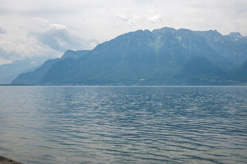 Landscape from town of Vevey to Lake Geneva, Switzerland