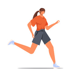  Woman running in sports shorts and t-shirt. Active healthy lifestyle concept, running, cardio workout, exercise. Flat vector illustration isolated on white background.