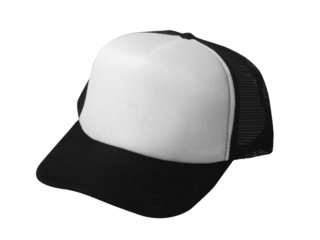 White and black trucker cap hat mockup template, isolated cut out