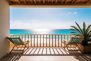 Fototapeta premium photo of hotel balcony with beach view Photography