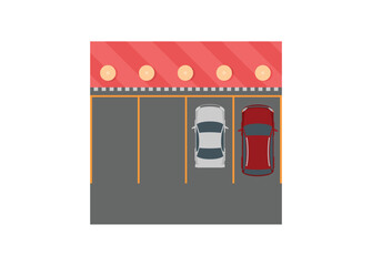 Parking lot on pedestrian side. Top view. Simple flat illustration.