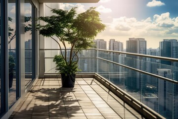 photo of hotel balcony with city view Photography