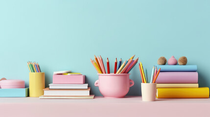 background school inventory in gentle colors, back to school. celebration of the new school year.