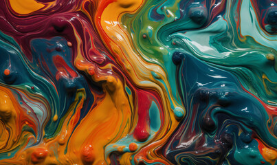 Abstract paint and ink in a rainbow of colors Liquid, abstract background. Fluid Serendipity: Exploring the Abstract Beauty of Organic Ink Spills. Generative AI