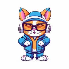 Cool Cat Cartoon Mascot Full Body Hand Drawn Style