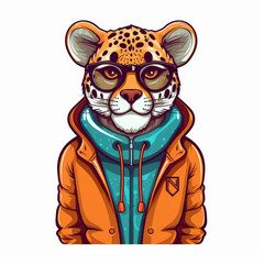 Hipster Cheetah With Sunglasses Hand Drawn Style