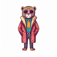 Hipster Leopard Full Body With Sunglasses and Jacket Standing Pose