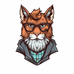 Hipster Lynx Animal With Eyeglasses Hand Drawn Style
