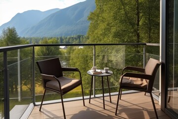 Obraz premium photo of hotel balcony with montain view Photography AI Generated