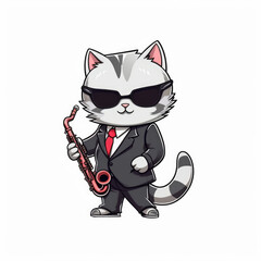 Jazzy Tuxedo Cat Wear Sunglasses With Saxophone
