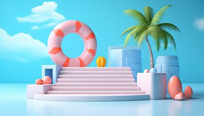 3d summer product display podium, product background, summer background