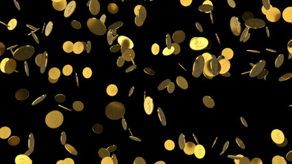 Falling coins or money golden rain background