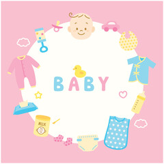 赤ちゃん　ベビー　アイコン　セット　フレーム　フラット