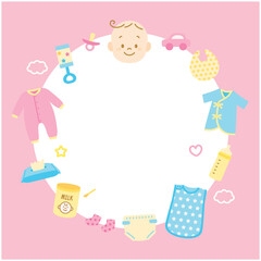 赤ちゃん　ベビー　アイコン　セット　フレーム　フラット