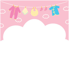 赤ちゃん　ベビー　洗濯物　アイコン　フレーム　フラット　ピンク