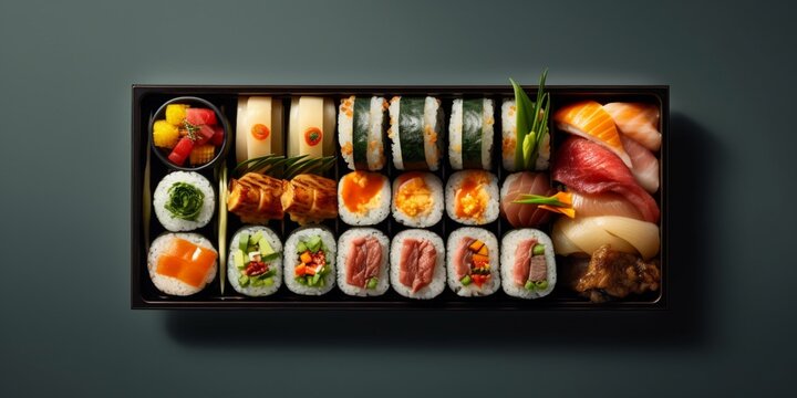 Sushi bento box lunch, AI Generated