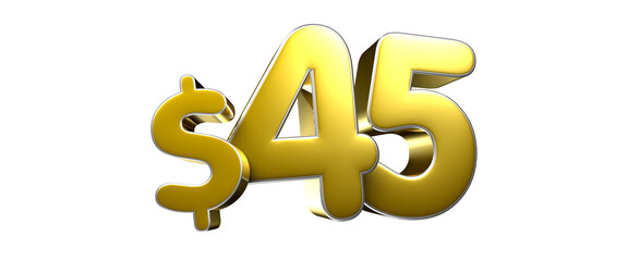 Obraz premium Golden yellow number 45 dollars 3D illustration. Advertising signs. Product design. Product sales.
