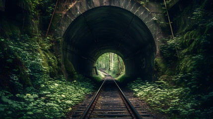 railway tunnel, front view generative ai - obrazy, fototapety, plakaty