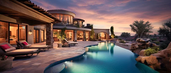 A large luxury mansion in the hills of California with modern beautiful architecture. The luxurious modern home has scenic views of the mountains © jonathon