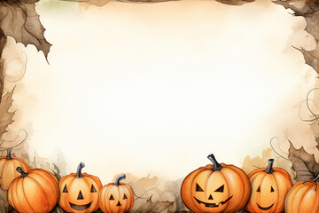 Halloween watercolor pumpkin frame