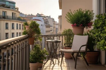 Fototapeta na wymiar photo of traditional hotel balcony with city view Photography AI Generated