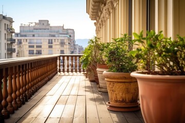 photo of traditional hotel balcony with city view Photography AI Generated