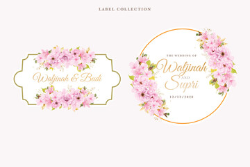 cherry blossom floral label illustration