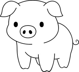 Pig vector illustration. Black and white outline Pig coloring book or page for children