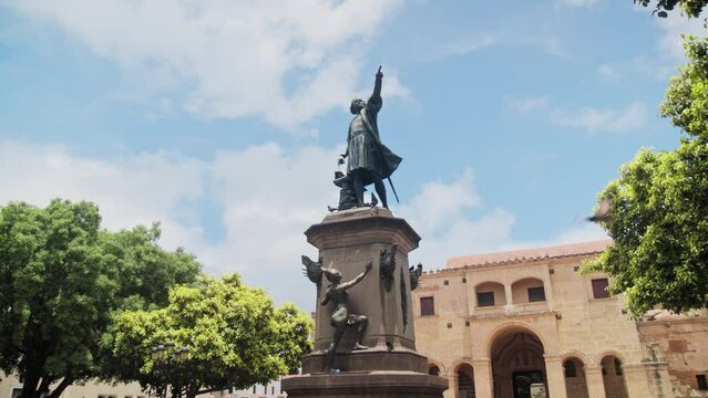 Columbus Statue and Cathedral, Parque Colon, Santo Domingo. Dominican Republic. 1885 19th century Property release not needed