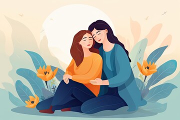 Illustration of Women Counseling Background -  Hope, support hug and women counseling for healing and mental health problem Wallpaper created with Generative AI Technology