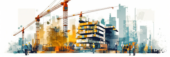 Naklejka premium illustration building construction engineering - Generative AI