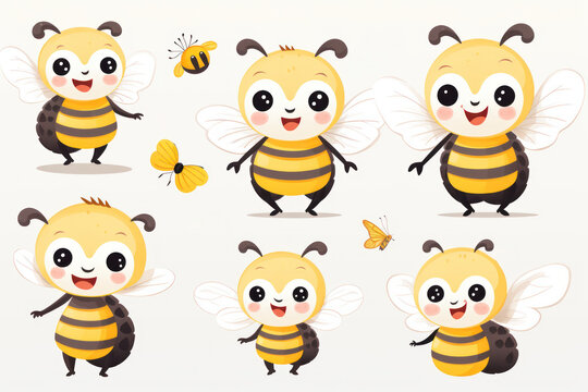 Decorative sticker set featuring honey bees engaged in various springtime activities.