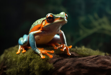 A smile frog on moss, generative AI