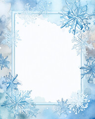 Fototapeta na wymiar Blue and white snowflakes border, Christmas frame, winter frame