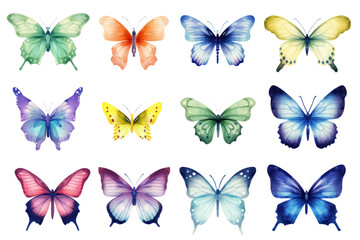 Naklejka na ściany i meble Watercolor butterflies set. Variety of colorful and intricate butterfly designs
