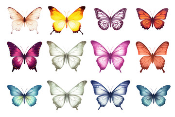Naklejka na ściany i meble Watercolor butterflies set. Variety of colorful and intricate butterfly designs