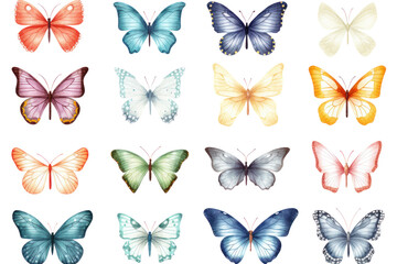 Fototapeta na wymiar Watercolor butterflies set. Variety of colorful and intricate butterfly designs