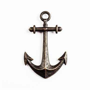 Boat anchor, white background. Generative AI image.
