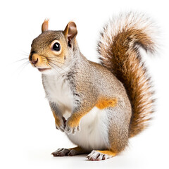 Obraz premium Squirrel, white background, side view. Generative AI image.