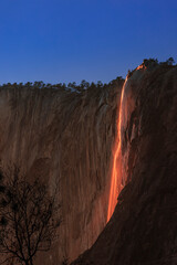 The horsetail waterfall in Yosemite National Park in California as the Fire Fall during winter