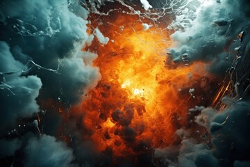 Power of a nuclear bomb detonated underwater, with swirling waves and intense bursts of energy - obrazy, fototapety, plakaty