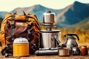 camping tools and equipment photoraphy Generated AI