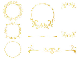 装飾の美しいゴールドのフレームイラストの素材セット