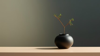 decorative vase with indoor plant inside room simple minimalist illustration copy space generative ai