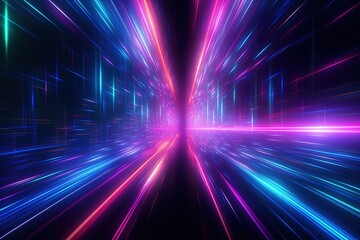 Naklejka na ściany i meble abstract futuristic background with pink blue glowing neon moving high speed wave lines and bokeh lights. Data transfer concept Fantastic wallpaper