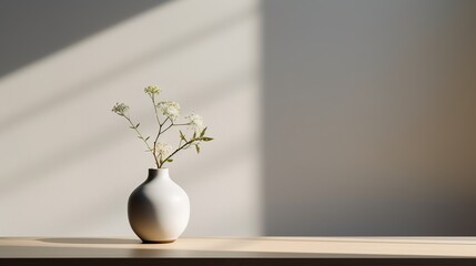 decorative vase with indoor plant inside room simple minimalist illustration copy space generative ai - obrazy, fototapety, plakaty