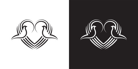 Minimal two Dove love logo design vector template