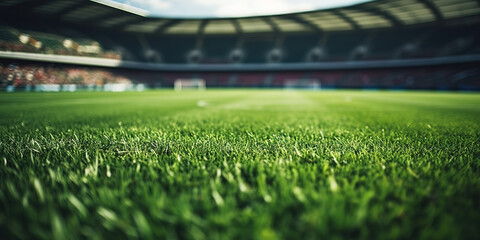 Lawn in the soccer stadium. created with generative AI technology. - obrazy, fototapety, plakaty