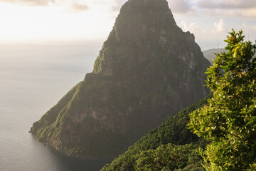 Petit Pitons at Saint Lucia, view from the Tet Paul Natural Trail